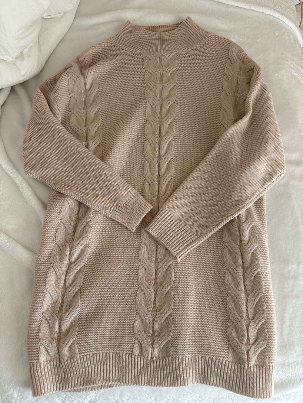 Princess Polly Cream Cable Knit Turtleneck Sweater Dress
